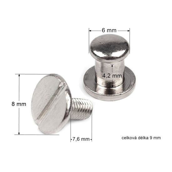 Screw in button head nail rivets / chicago rivet screw ø6 mm - Nickel (50 Pairs) Screw in button head nail rivets / chicago rivet screw ø6 mm - Nickel (50 Pairs)