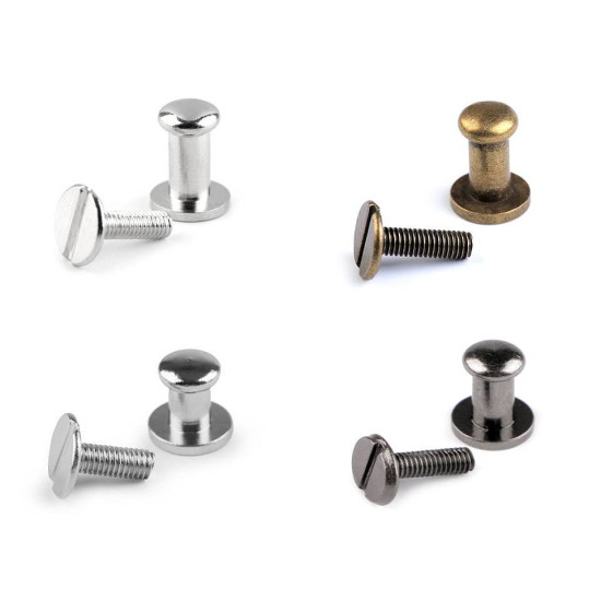 Screw in button head nail rivets / chicago rivet screw ø6 mm - Nickel (50 Pairs) Screw in button head nail rivets / chicago rivet screw ø6 mm - Nickel (50 Pairs)