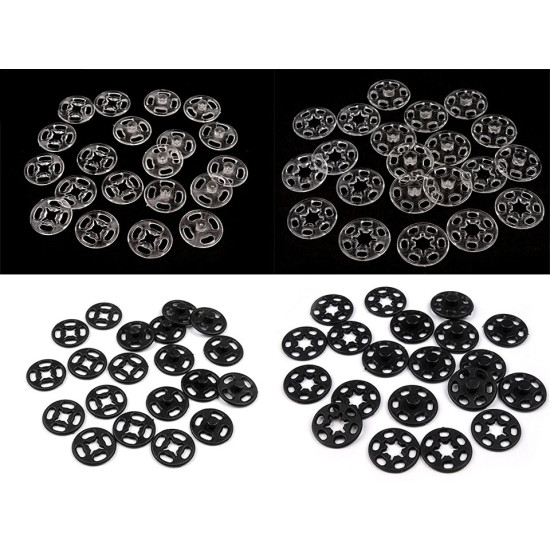 Felvarrható műanyag patent / összenyomható gomb ø13 mm, ø15 mm - Transparent (100 Párok) Felvarrható műanyag patent / összenyomható gomb ø13 mm, ø15 mm - Transparent (100 Párok)