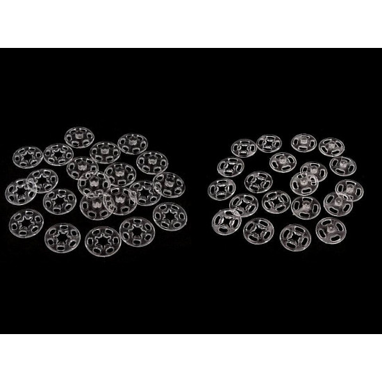 Felvarrható műanyag patent / összenyomható gomb ø13 mm, ø15 mm - Transparent (100 Párok) Felvarrható műanyag patent / összenyomható gomb ø13 mm, ø15 mm - Transparent (100 Párok)