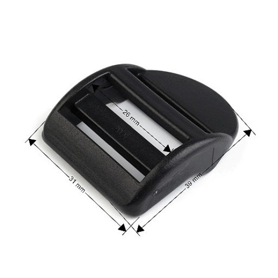 Ajustador de correa de plástico, ancho 26 mm - Negro (4 Piezas) Ajustador de correa de plástico, ancho 26 mm - Negro (4 Piezas)
