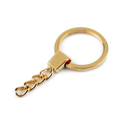 Anneau de porte-clés avec chaîne, ø 30 mm, plat - Métal doré (100 Pièces)