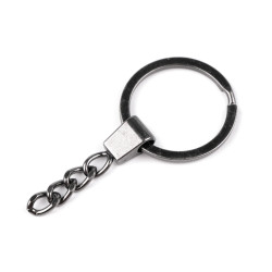 Anneau de porte-clés avec chaîne, ø 30 mm, plat - Nickel noir (100 Pièces)