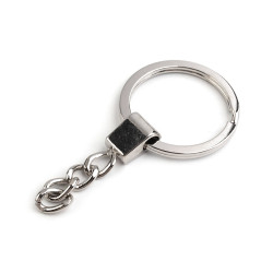 Anneau de porte-clés avec chaîne, ø 30 mm, plat - Nickel (100 Pièces)