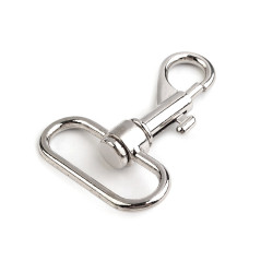 Karabińczyk metalowy z krętlikiem, otwór do przewlekania 38 mm - Nikiel (10 Sztuki)