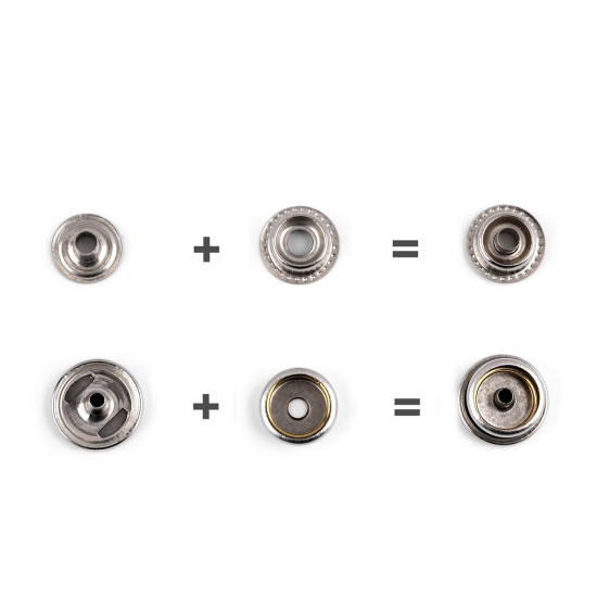 Press fasteners auto moto ø15 mm (am6) - o-spring - in bulk, for thick fabrics - Nickel (10 Sets) Press fasteners auto moto ø15 mm (am6) - o-spring - in bulk, for thick fabrics - Nickel (10 Sets)