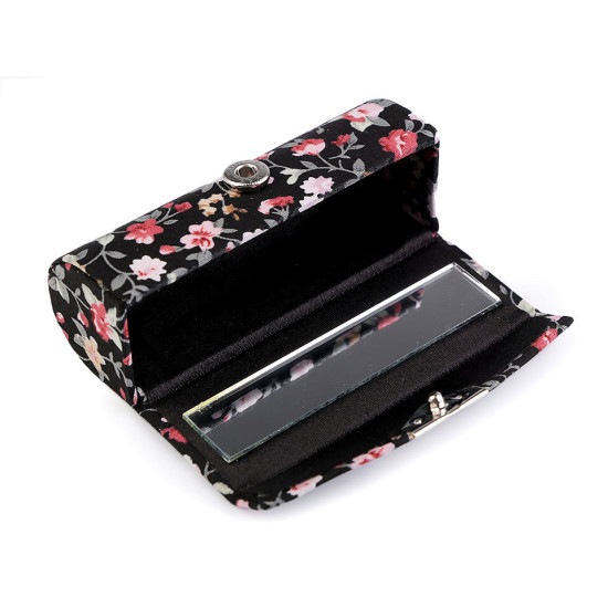 Etui na pomadkę w kwiaty z lusterkiem - Czarny (12 Sztuki) Etui na pomadkę w kwiaty z lusterkiem - Czarny (12 Sztuki)
