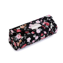 Etui na pomadkę w kwiaty z lusterkiem - Czarny (1 Sztuka)