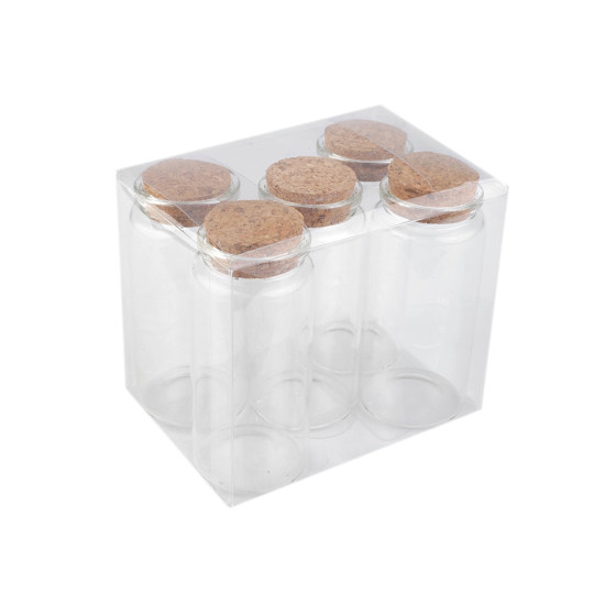 Buteleczka szklana 47x100 mm z korkiem - Transparent (5 Fiolki) Buteleczka szklana 47x100 mm z korkiem - Transparent (5 Fiolki)