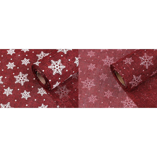 Imitacja juty szerokość 48 cm śnieżynki - Jasny bordo (5 Metry) Imitacja juty szerokość 48 cm śnieżynki - Jasny bordo (5 Metry)