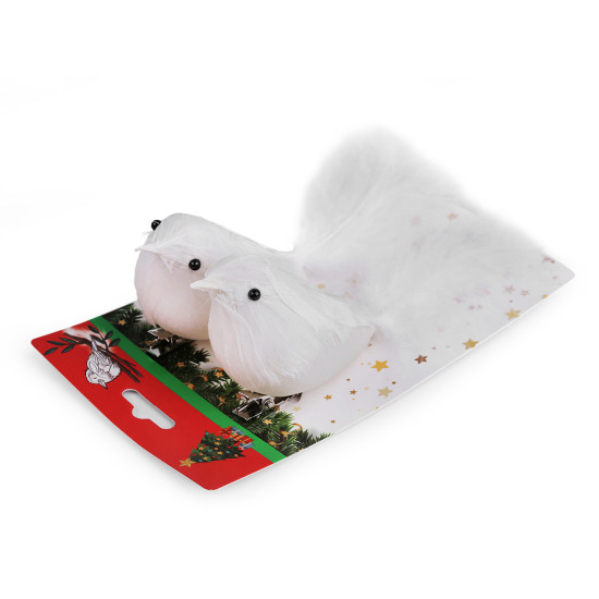 Bird with clip for christmas arrangement - White (2 Pieces) Bird with clip for christmas arrangement - White (2 Pieces)