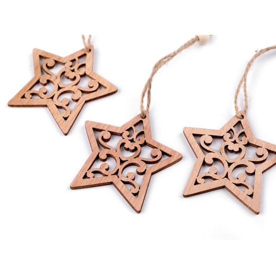 Adorno de madera para colgar, estrella - Marrón natural (9 Piezas) Adorno de madera para colgar, estrella - Marrón natural (9 Piezas)