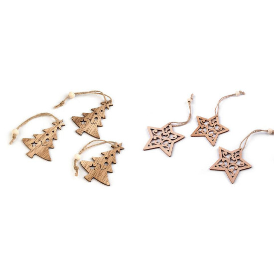 Adorno de madera para colgar, estrella - Marrón natural (9 Piezas) Adorno de madera para colgar, estrella - Marrón natural (9 Piezas)