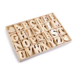 Self-adhesive wood letters in a storage box - Natural light (1 Box)