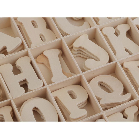 Self-adhesive wood letters in a storage box - Natural light (1 Box) Self-adhesive wood letters in a storage box - Natural light (1 Box)