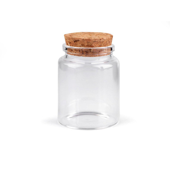 Buteleczka szklana 46x65 mm z korkiem - Transparent (6 Fiolki) Buteleczka szklana 46x65 mm z korkiem - Transparent (6 Fiolki)