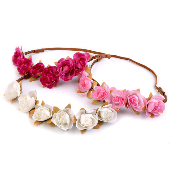 Bandeau élastique à fleurs - Rose moyen (12 Pièces) Bandeau élastique à fleurs - Rose moyen (12 Pièces)