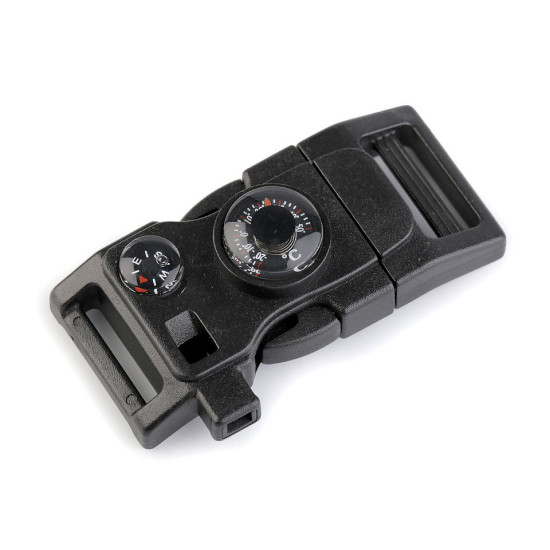 Klamra z regulatorem, gwizdkiem i kompasem szerokość 20 mm - Czarny (1 Sztuka) Klamra z regulatorem, gwizdkiem i kompasem szerokość 20 mm - Czarny (1 Sztuka)