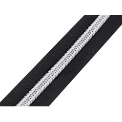 Continuous nylon silver teeth zipper no 10 - Black (1 Meter)