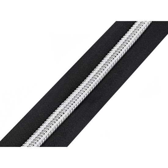 Continuous nylon silver teeth zipper no 10 - Black (100 Meters)