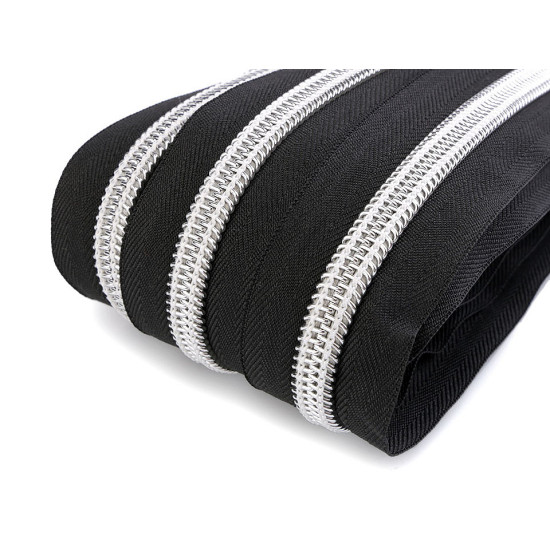Continuous nylon silver teeth zipper no 10 - Black (100 Meters)