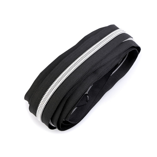 Continuous nylon silver teeth zipper no 10 - Black (100 Meters)