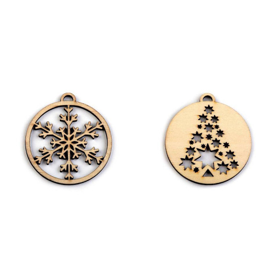 Wooden cut out - snowflake, tree ø45 mm - Ivory (3 Pieces) Wooden cut out - snowflake, tree ø45 mm - Ivory (3 Pieces)