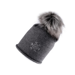 Czapka damska / dziewczęca zimowa z pomponem capu - Szary (1 Sztuka)