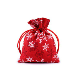Woreczek podarunkowy 10x13 cm imitacja juty, śnieżynki - Czerwony (1 Sztuka)