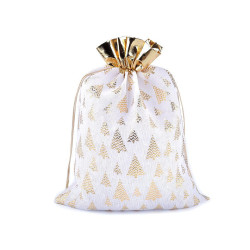 Bolsa de regalo navideña, 30x40 cm, imitación de yute - Blanco (1 Pieza)