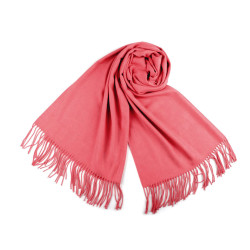 Scarf / shawl of pashmina type with fringes 65x180 cm - Red coral (1 Piece)