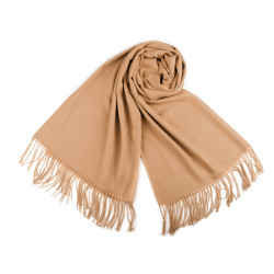 Scarf / shawl of pashmina type with fringes 65x180 cm - Beige camel (1 Piece)