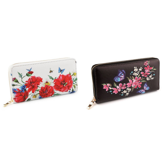 Damen geldbörse blumen 10x19 cm - Schwarz (1 Stück) Damen geldbörse blumen 10x19 cm - Schwarz (1 Stück)