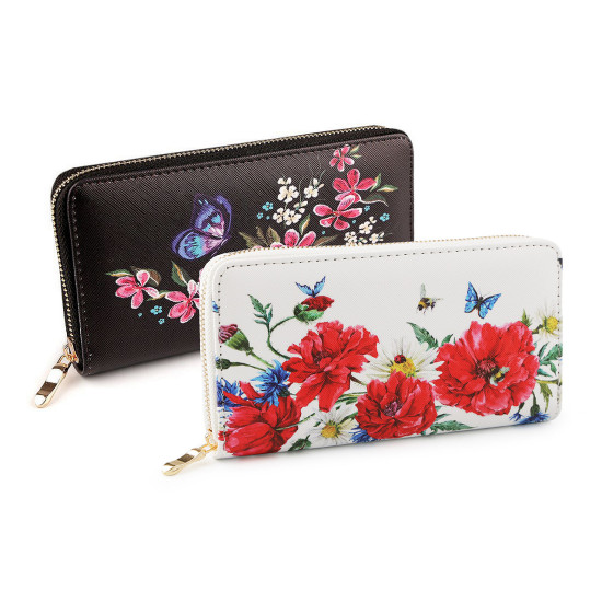 Damen geldbörse blumen 10x19 cm - Schwarz (1 Stück) Damen geldbörse blumen 10x19 cm - Schwarz (1 Stück)