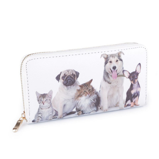Damen geldbörse hund, katze 10x19 cm - Weiß (1 Stück)
