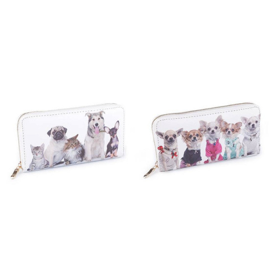 Damen geldbörse hund, katze 10x19 cm - Weiß (1 Stück)