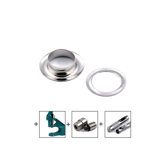 Grommet / eyelet, inner ø10 mm / outer ø16 mm - Nickel (10 Pairs) Grommet / eyelet, inner ø10 mm / outer ø16 mm - Nickel (10 Pairs)