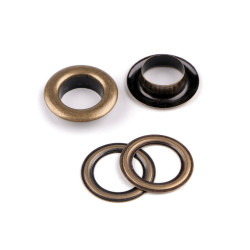 Grommet / eyelet, inner ø12 mm / outer ø21 mm, shiny - Vintage brass (10 Pairs)
