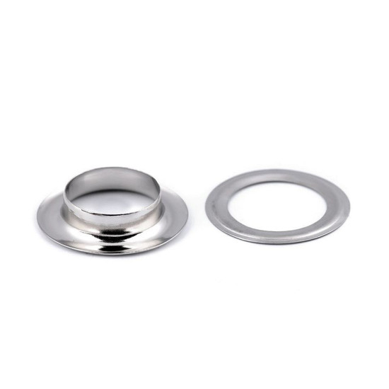 Grommet / eyelet, inner ø12 mm / outer ø21 mm, shiny - Nickel (100 Pairs) Grommet / eyelet, inner ø12 mm / outer ø21 mm, shiny - Nickel (100 Pairs)