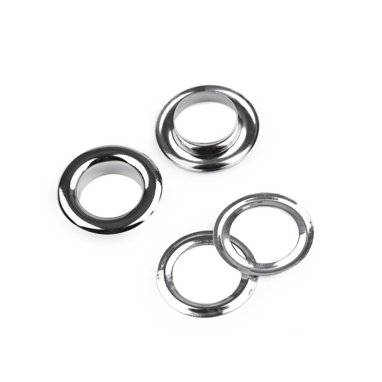Grommet / eyelet with washer, inner ø13.5 mm / outer ø23 mm, shiny - Nickel (50 Pairs) Grommet / eyelet with washer, inner ø13.5 mm / outer ø23 mm, shiny - Nickel (50 Pairs)