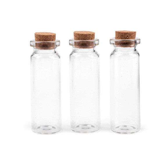 Buteleczka szklana 20x60 mm z korkiem - Transparent (20 Fiolki) Buteleczka szklana 20x60 mm z korkiem - Transparent (20 Fiolki)