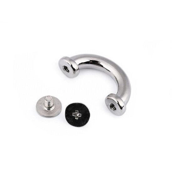 Metal screw-in loop component for handbags, width 15 mm - Nickel (50 Sets) Metal screw-in loop component for handbags, width 15 mm - Nickel (50 Sets)