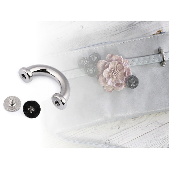 Metal screw-in loop component for handbags, width 15 mm - Nickel (50 Sets) Metal screw-in loop component for handbags, width 15 mm - Nickel (50 Sets)