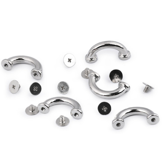 Metal screw-in loop component for handbags, width 15 mm - Nickel (50 Sets) Metal screw-in loop component for handbags, width 15 mm - Nickel (50 Sets)