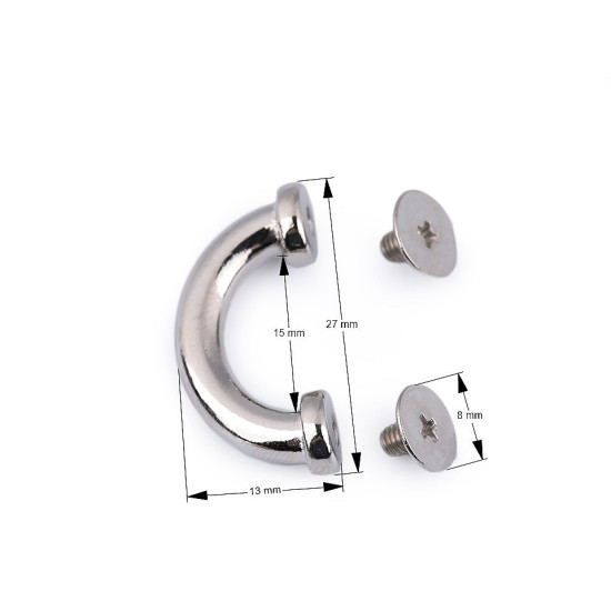 Metal screw-in loop component for handbags, width 15 mm - Nickel (50 Sets) Metal screw-in loop component for handbags, width 15 mm - Nickel (50 Sets)