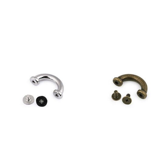 Metal screw-in loop component for handbags, width 15 mm - Nickel (50 Sets) Metal screw-in loop component for handbags, width 15 mm - Nickel (50 Sets)