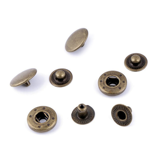 Metal snaps ø15 mm for medium-thick fabrics - Vintage brass (50 Sets) Metal snaps ø15 mm for medium-thick fabrics - Vintage brass (50 Sets)