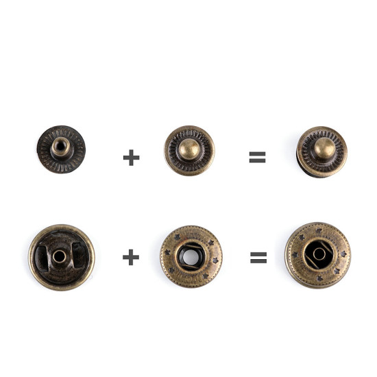 Metal snaps ø15 mm for medium-thick fabrics - Vintage brass (50 Sets) Metal snaps ø15 mm for medium-thick fabrics - Vintage brass (50 Sets)