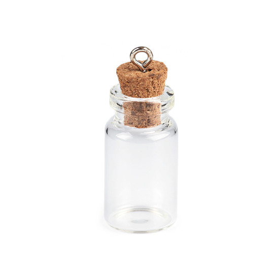 Szklana zawieszka buteleczka z korkiem 13x30 mm - Transparent (10 Fiolki) Szklana zawieszka buteleczka z korkiem 13x30 mm - Transparent (10 Fiolki)