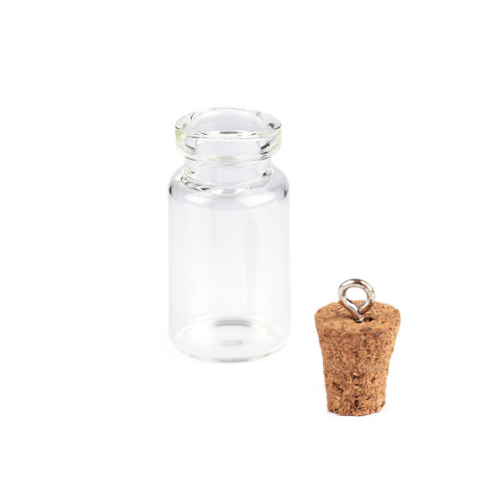 Szklana zawieszka buteleczka z korkiem 13x30 mm - Transparent (10 Fiolki) Szklana zawieszka buteleczka z korkiem 13x30 mm - Transparent (10 Fiolki)
